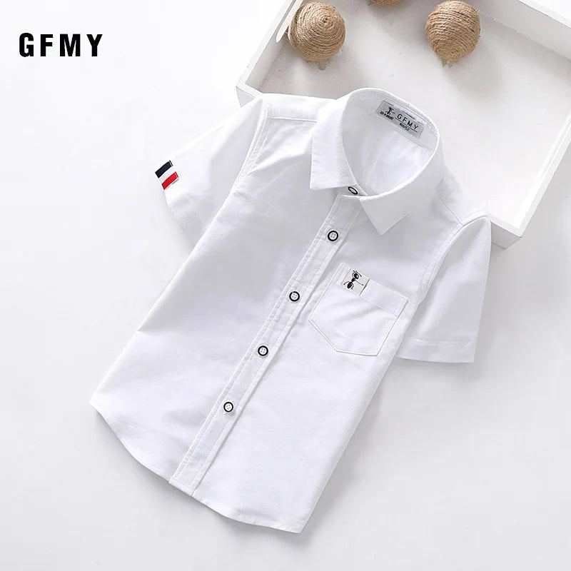 Boys' Pure Cotton Short Sleeve Shirt – Casual Solid Color Blouse for Ages 2–14