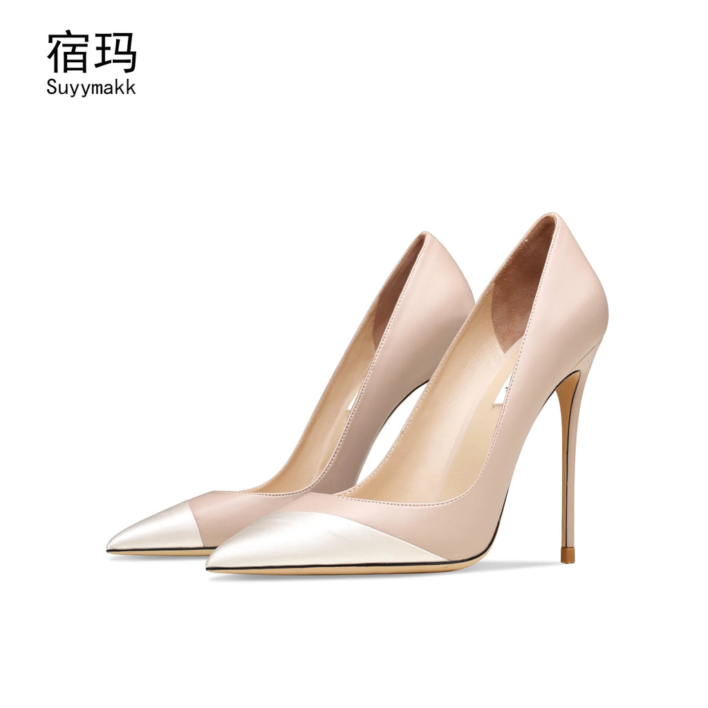 elegant Heels for womenLuxury Genuine Leather High Heels Shoes Mixed Colors Women's Pumps Stiletto Fashion Sexy Prom Shoes women