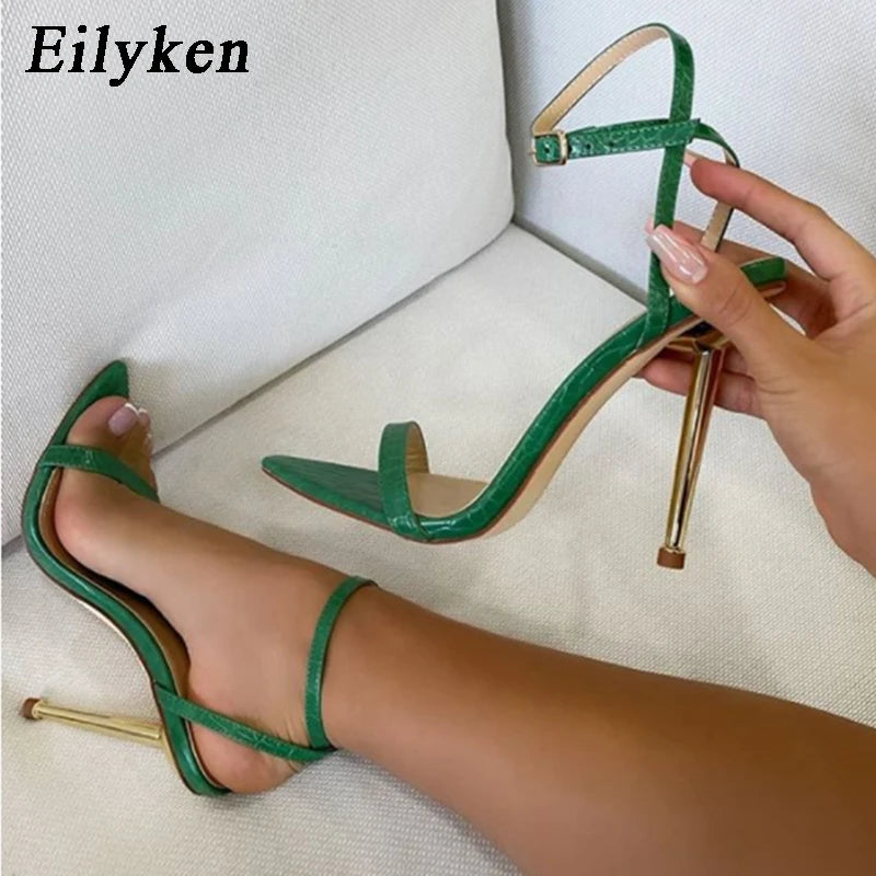 Eilyken Ankle Buckle Strap Green High Heels Sandals Women's Pointed Toe Party Female Shoes Sandalias Mujer