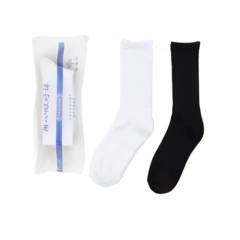 Men's Cotton Crew Socks – High Tube Solid Color Everyday Socks (White & Black)