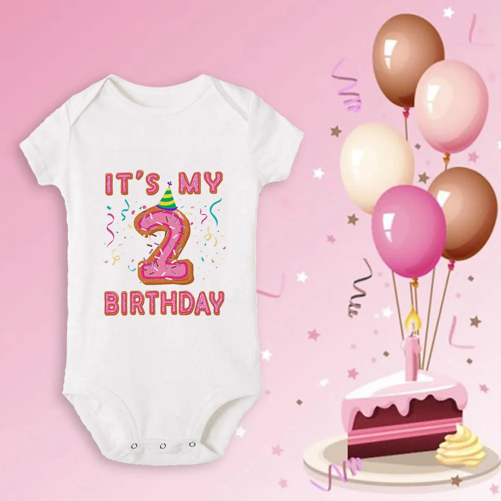 Newborn Baby One Year Old Birthday Bodysuits Boys Girls Born Crawling Cute Print Jumpsuits Toddler Infant Clothes Birthday Gifts