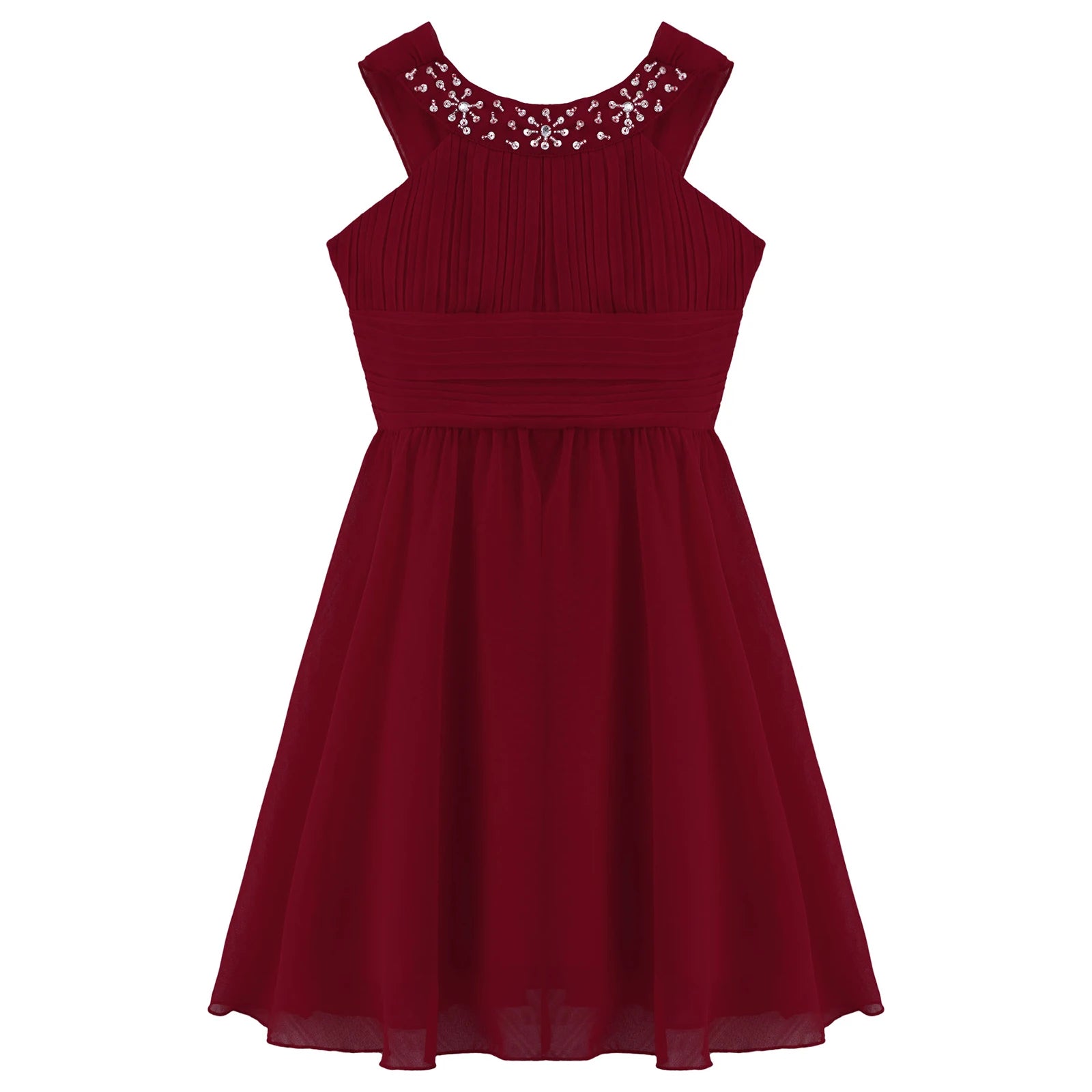 iiniim Girls Summer Party Dress Sleeveless Rhinestone Decor Halter Neck Chiffon Princess Dress for Wedding Flower Girls Birthday
