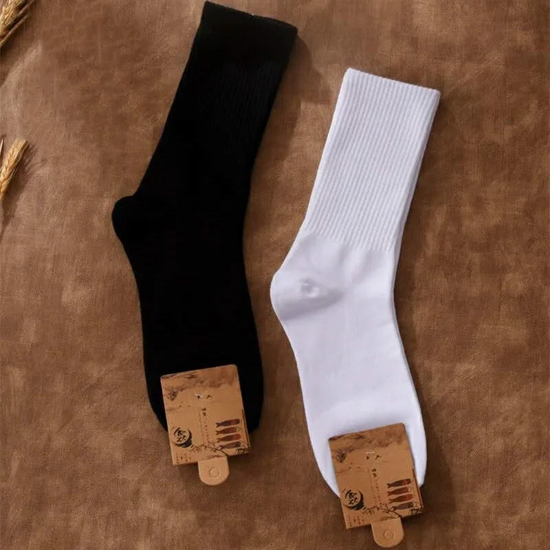 Men's Cotton Crew Socks – High Tube Solid Color Everyday Socks (White & Black)