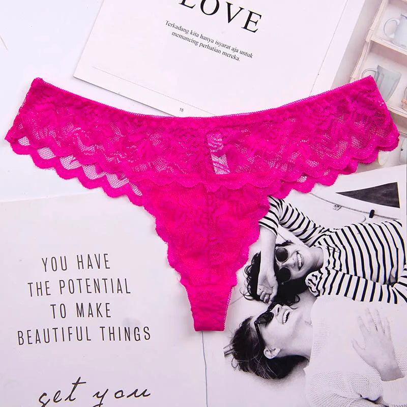 Women's Lace G-String Thong Panties – Seamless Low-Rise Bikini Underwear