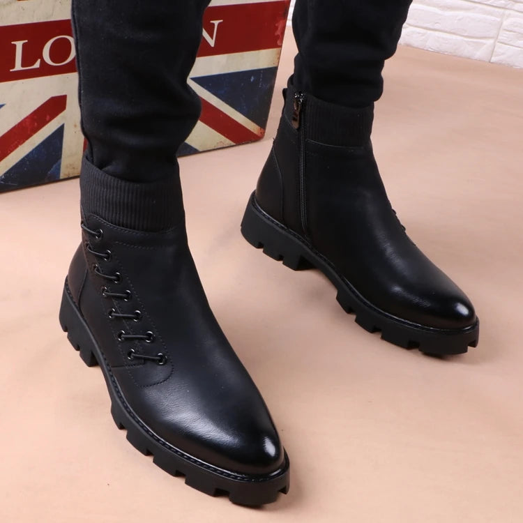 Men's Genuine Leather Platform Cowboy Ankle Boots – Punk Style by RAINTAKI
