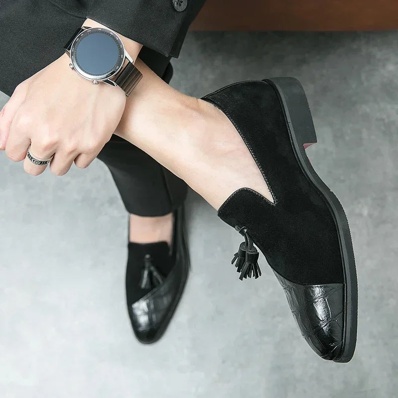 Men's Vintage Wingtip Tassel Brogue Slip-On Loafers – Formal Comfort Dress Shoes