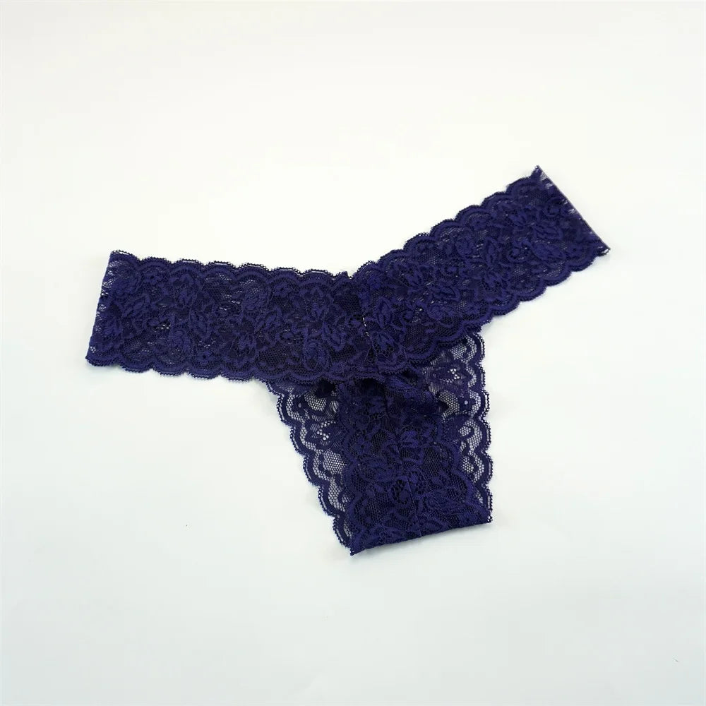 Women's Lace Thong Panties – 3-Pack Low-Rise Transparent Sexy Lingerie Set