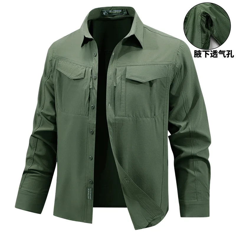 Men's Quick-Dry Outdoor Cargo Shirt – Breathable Long Sleeve