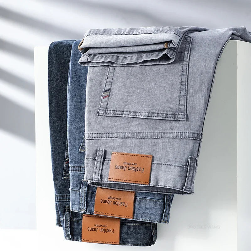 Men's Straight Fit Elastic Cotton Jeans – Lightweight Summer Denim