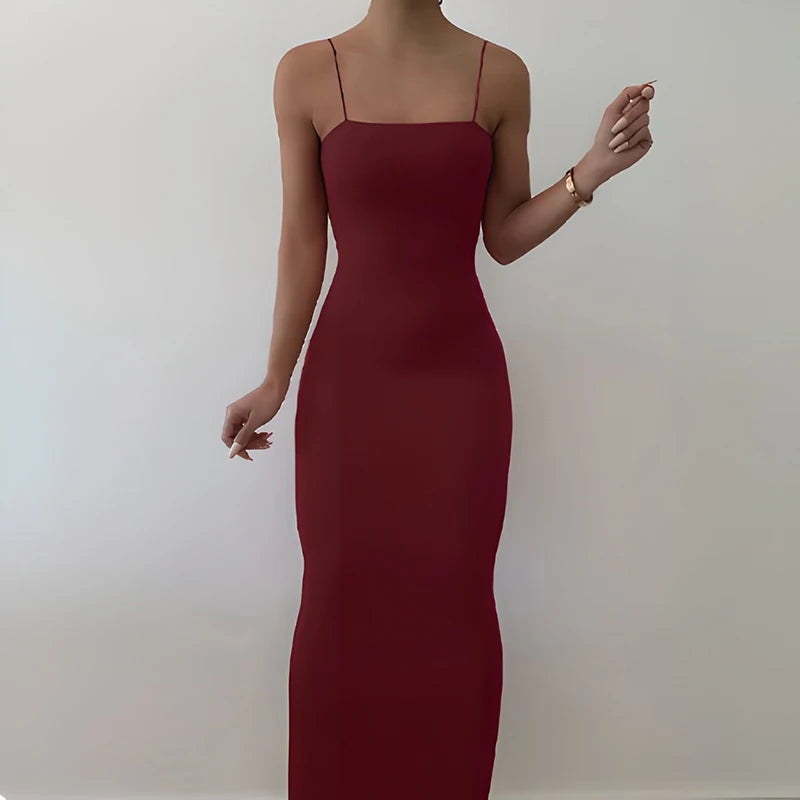 Women's Backless Spaghetti Strap Bodycon Maxi Dress – Sleeveless Sexy Club Party Dress