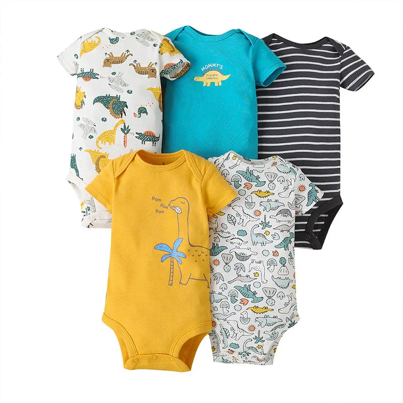 Baby Cotton Cartoon Romper – Short Sleeve Jumpsuit (0–24M)