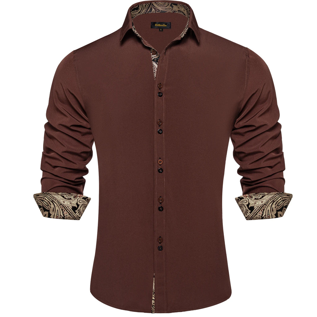 Men's Polyester Cotton Solid Black Shirts Long Sleeve Blue Paisley Patchwork Social Casual Dress Shirt Elegant Men Clothing