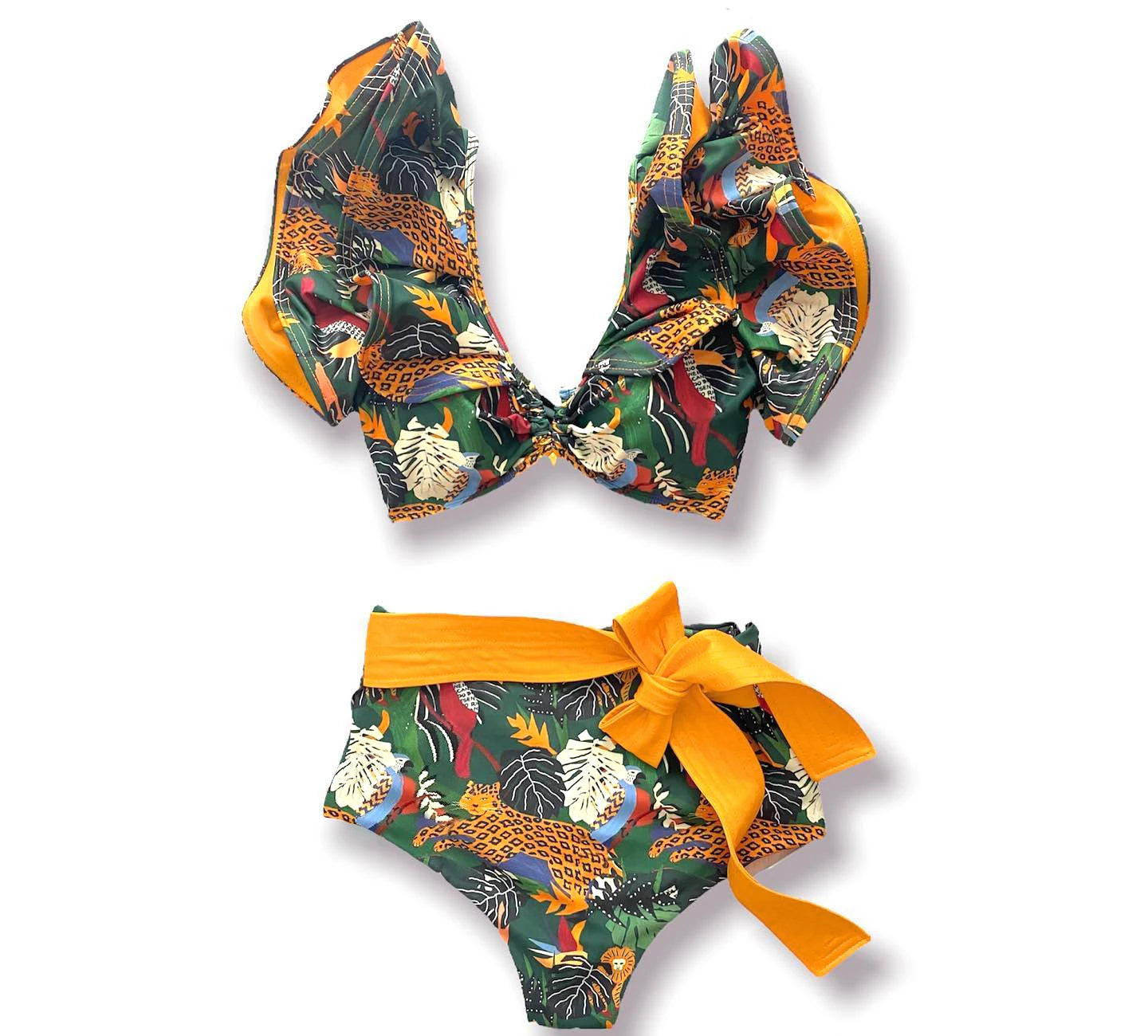 2025 New Sexy High Waist Bikini Sets Ruffle Swimwear Women Swimsuit Print Floral Dots V-neck Beach Wear Bathing Suits Biquini