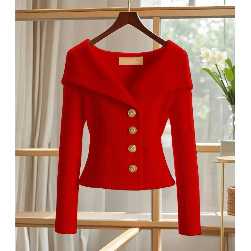 Women's Slim-Fit Knit Cardigan — Long Sleeve Button-Up Sweater Coat