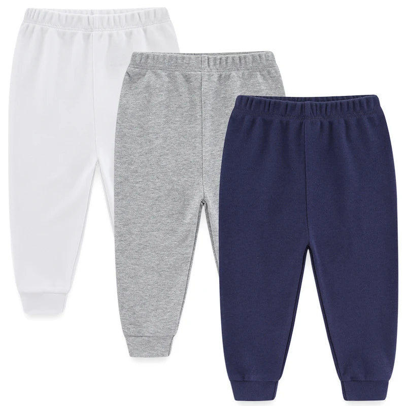 Baby Cotton Solid Pants 3-Pack – Soft Elastic Waist Trousers (0–24M)