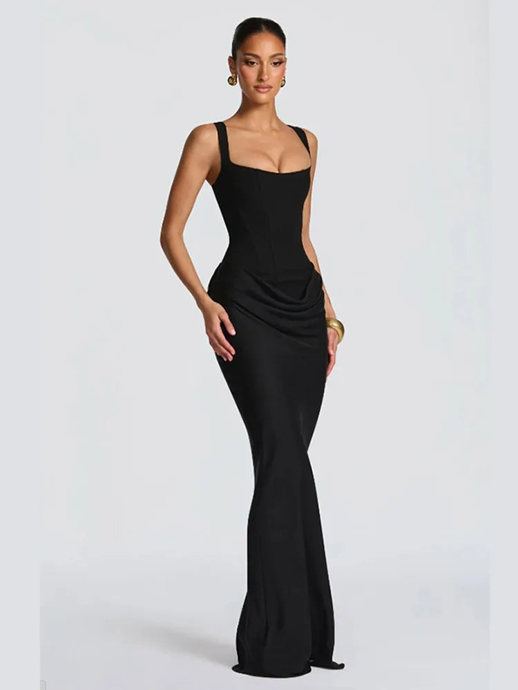 Strapless Velvet Mesh Maxi Dress