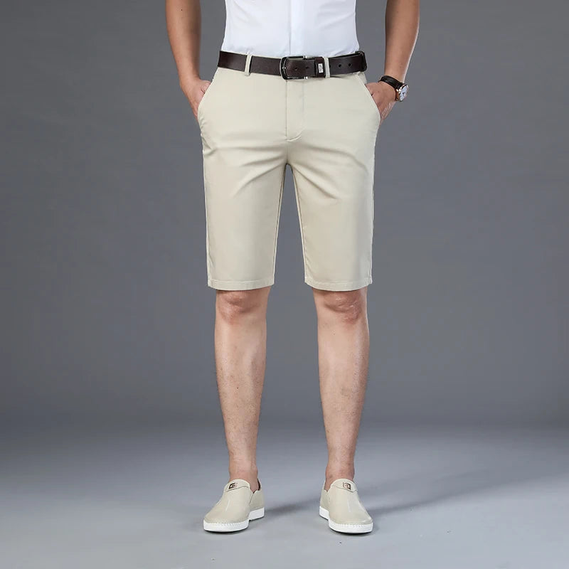 6 Color Casual Shorts Men 2025 Summer New Straight Elastic Business Fashion Thin Short Pants Male Brand Khaki Beige Black Navy