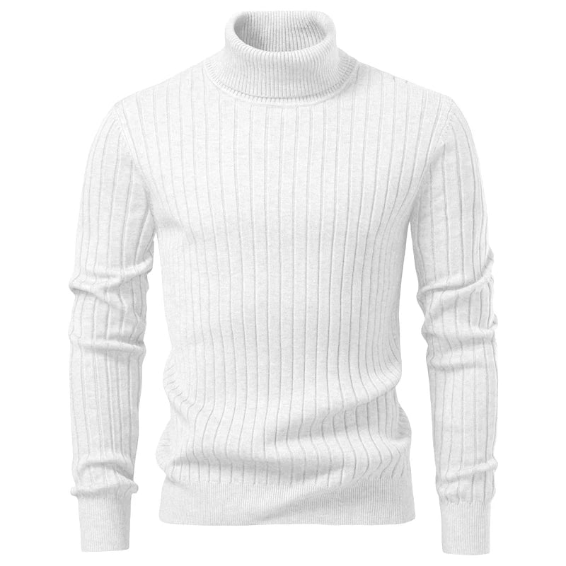 Men's Turtleneck Knit Sweater — Warm Striped Pullover