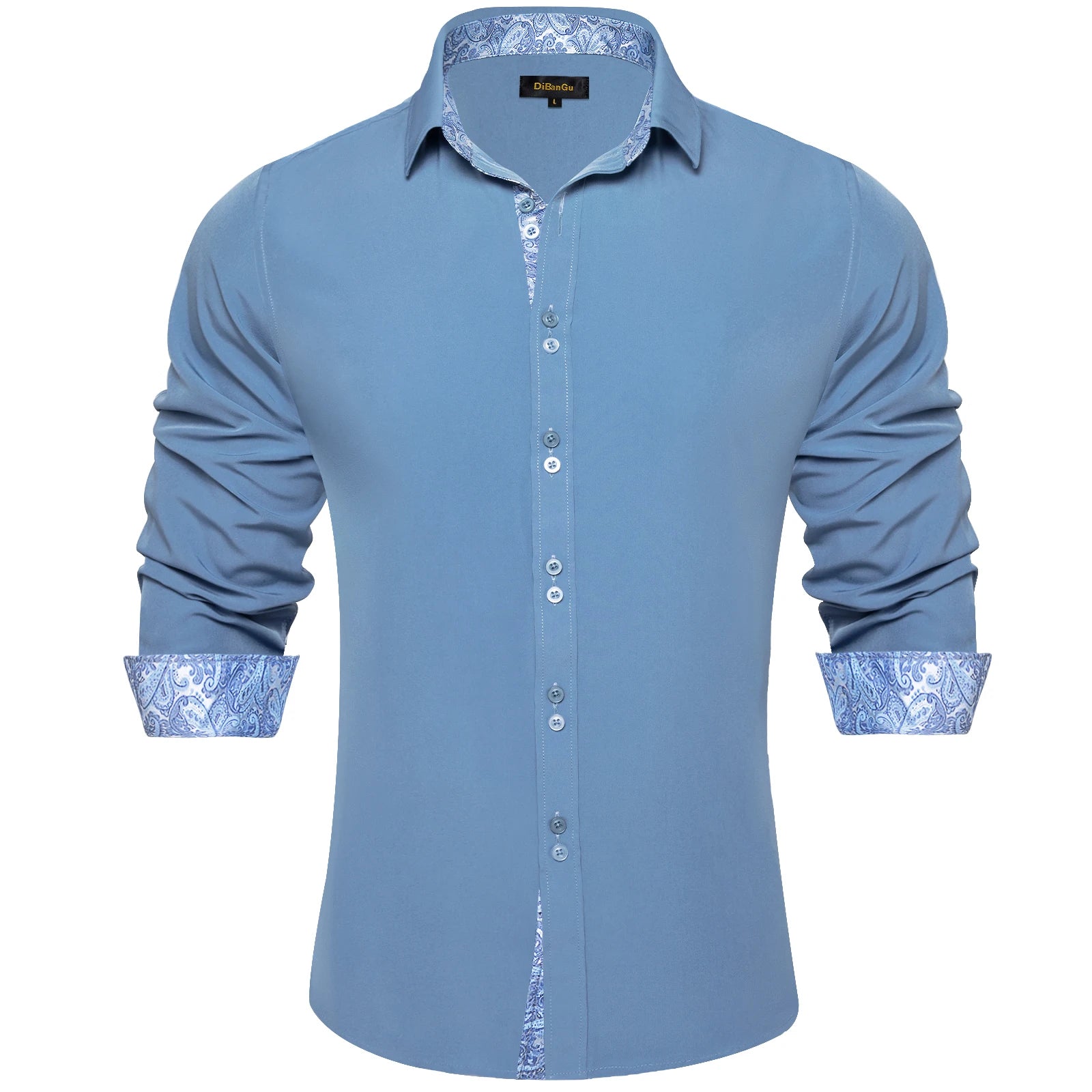 Men's Polyester Cotton Solid Black Shirts Long Sleeve Blue Paisley Patchwork Social Casual Dress Shirt Elegant Men Clothing