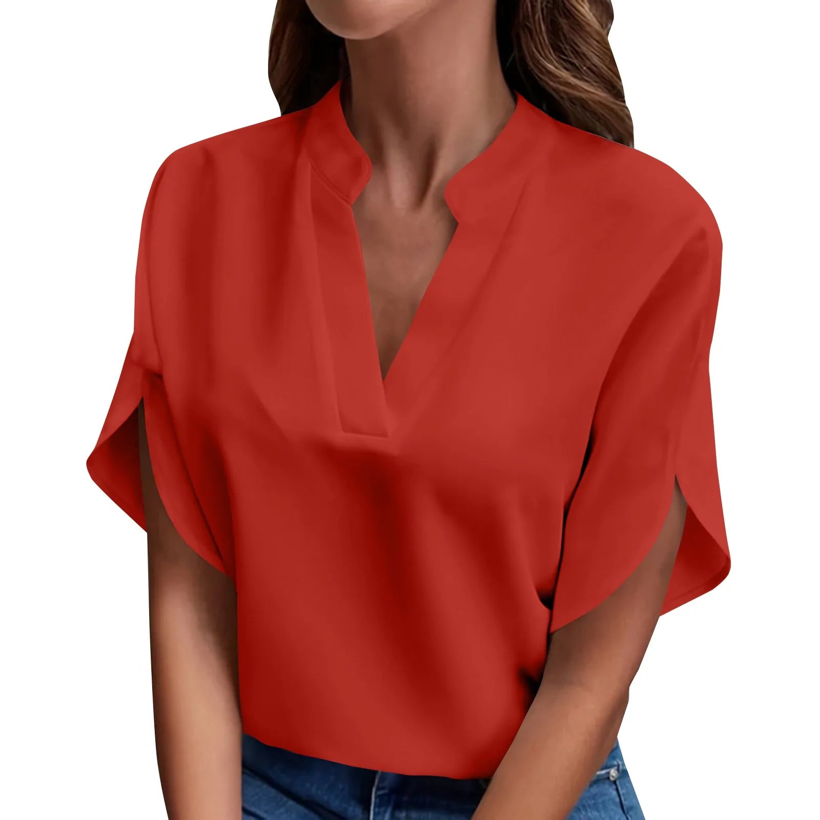 Women's Casual Chiffon Blouse | Mandarin Collar 3/4 Sleeve Pullover Top | 8 Colors | S–XXL