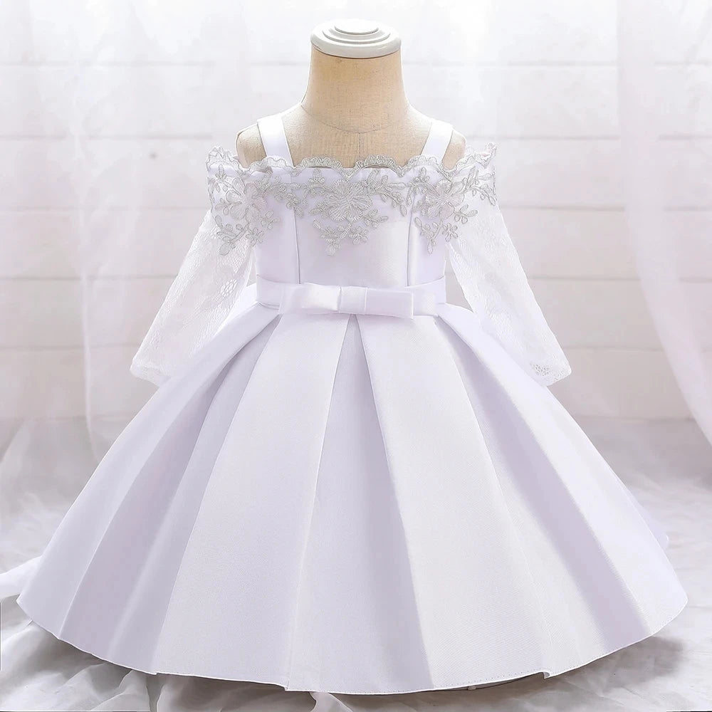 Toddler Baptism Party Baby Girls Dresses Long Sleeve 1st Birthday Princess Wedding Prom Dress Girl Lace Flower Chritsmas Costume