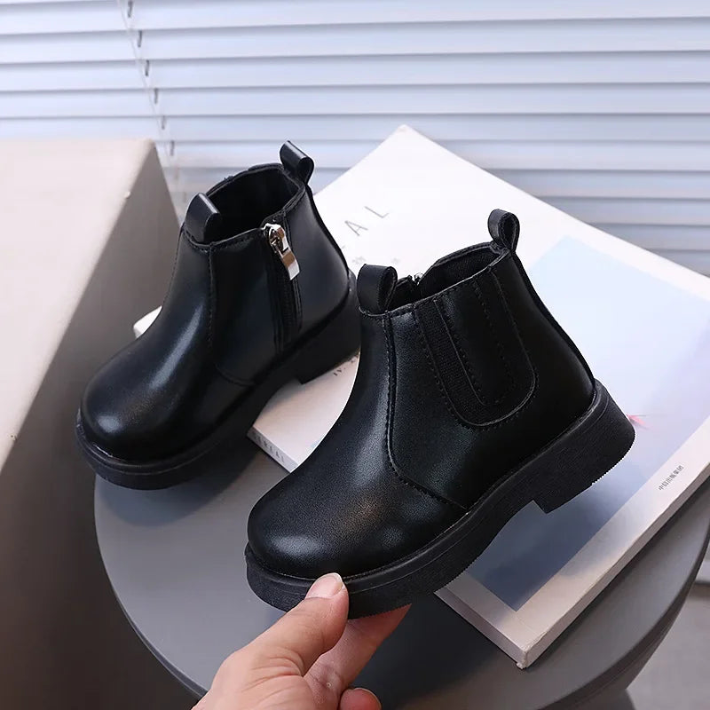 Kids Short Boots Solid Color Versatile Boys Girls Chelsea Boots British Style 2025Autumn New Children Ankle Boot Wear-Resistant