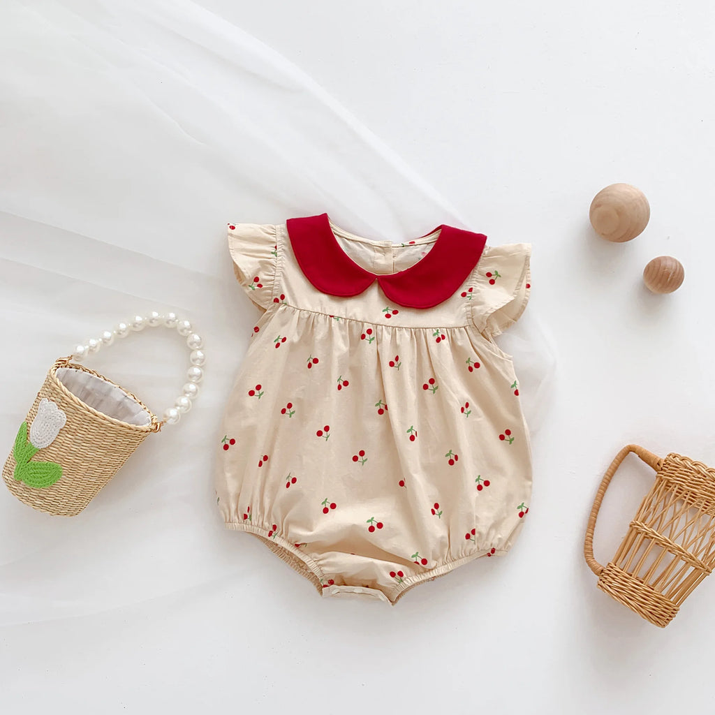 Baby Girl Floral Romper — Long Sleeve Cotton Jumpsuit