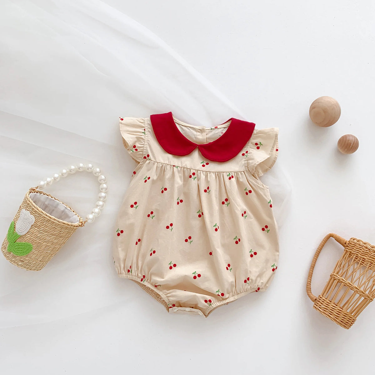 Baby Girl Floral Romper — Long Sleeve Cotton Jumpsuit