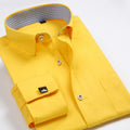 New M~6XL Cotton Men's French Cuffs Business Long Sleeve Shirt Stripes Comfortable Standard Elegant Formal Shirts Cufflink Top