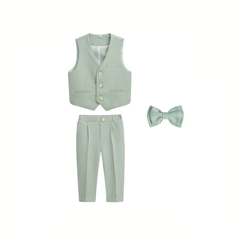 Boys' Formal Green Suit Set – Double-Breasted Blazer & Pants for Wedding & Birthday