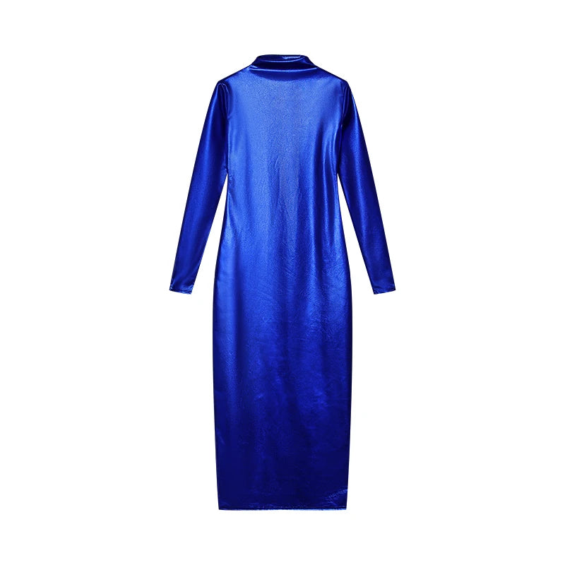 Women's Solid Color Round Neck High Waist A-Line Midi Dress – Casual Everyday Style