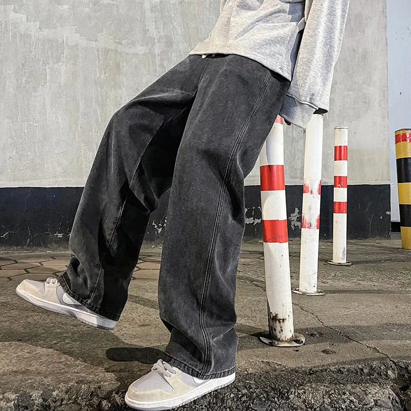 Men's Wide Leg Loose Jeans – Korean Streetwear Style