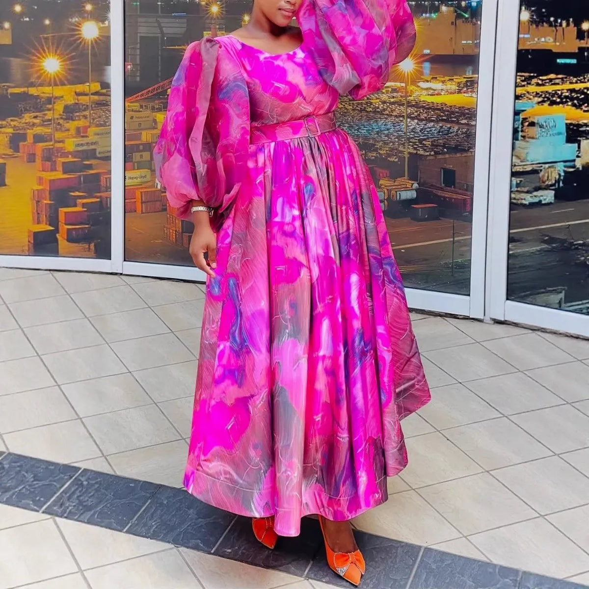 Plus-Size Floral Chiffon Maxi Dress