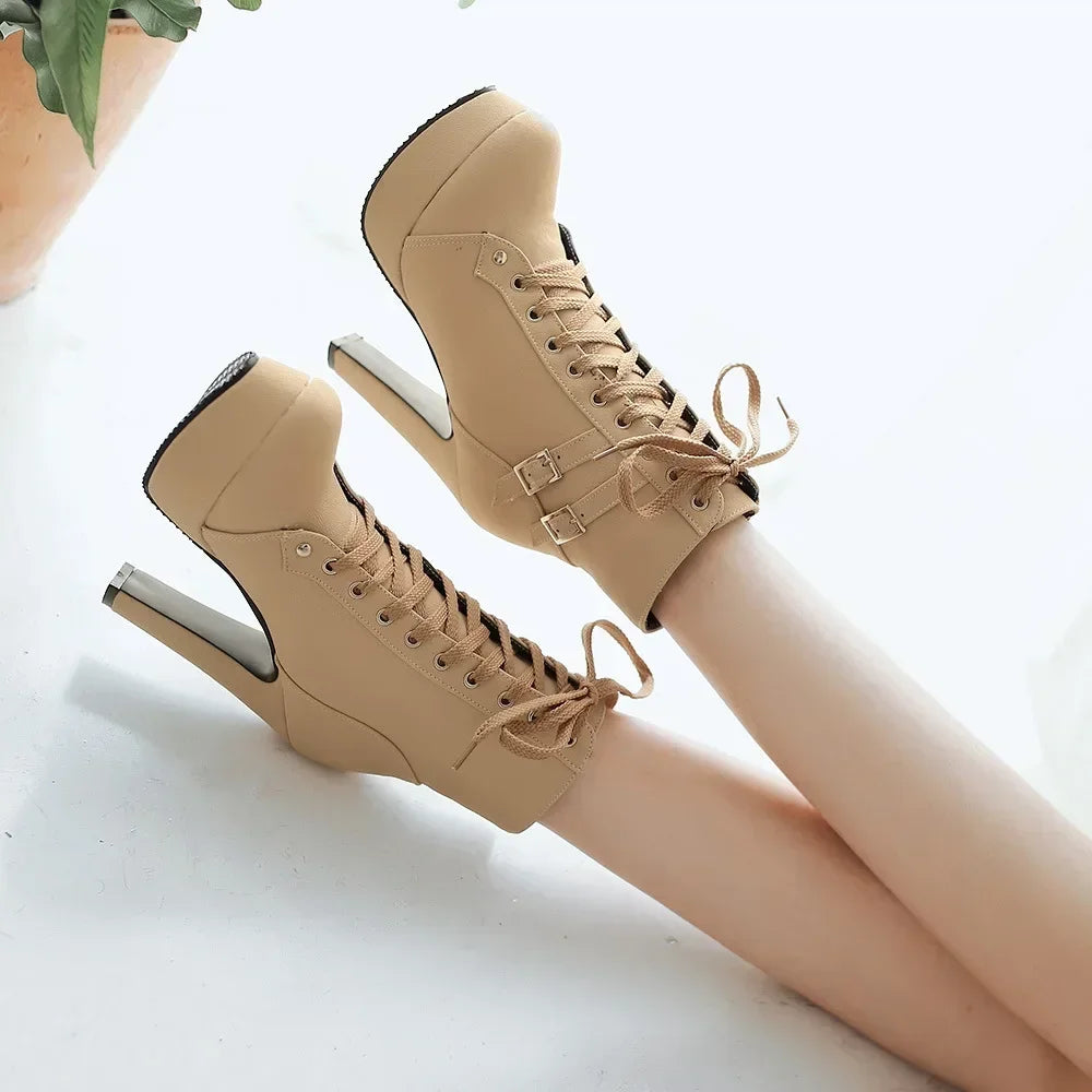 Women's High Heel Platform Ankle Boots – Lace-Up Stiletto Dress Boots