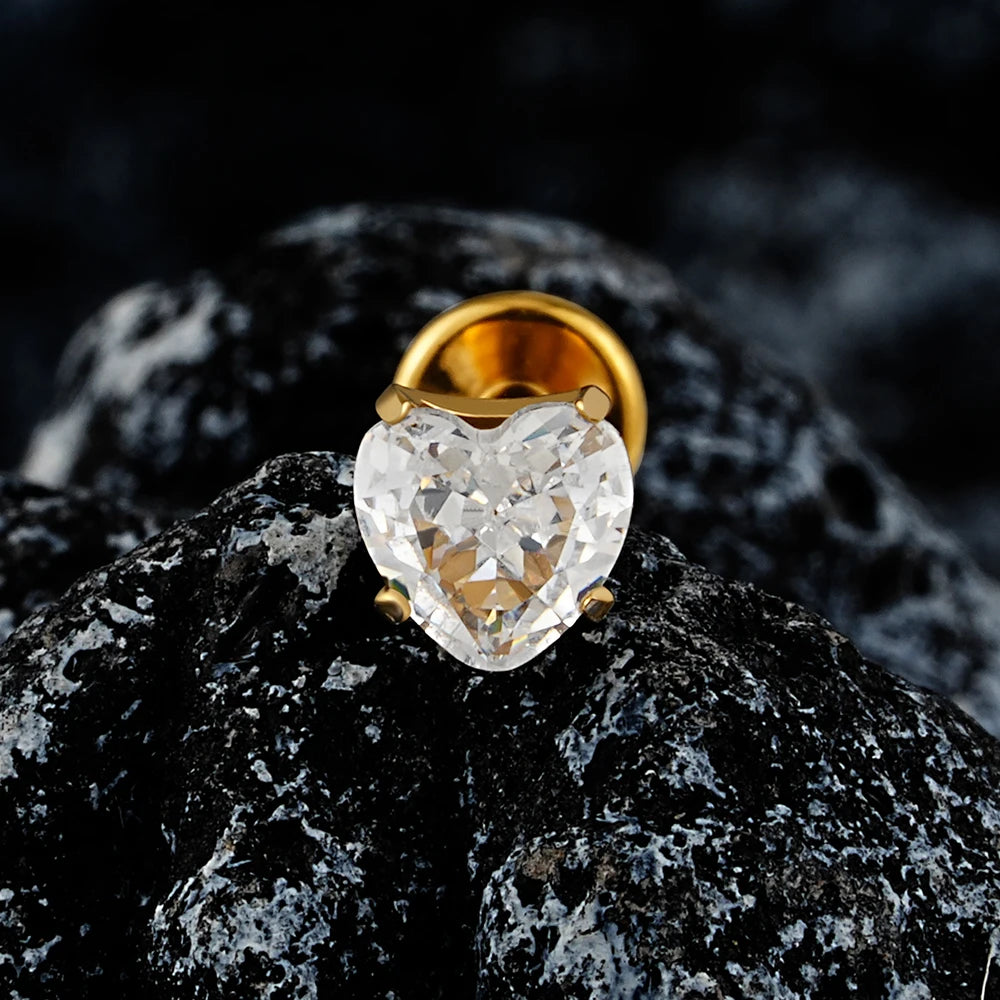 Titanium Heart CZ Labret Stud
