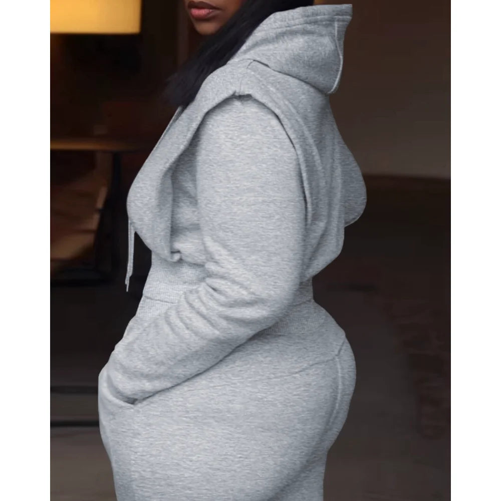 Women's 2-Piece Hoodie & Wide Leg Jogger Set – Slim Fit Casual Loungewear