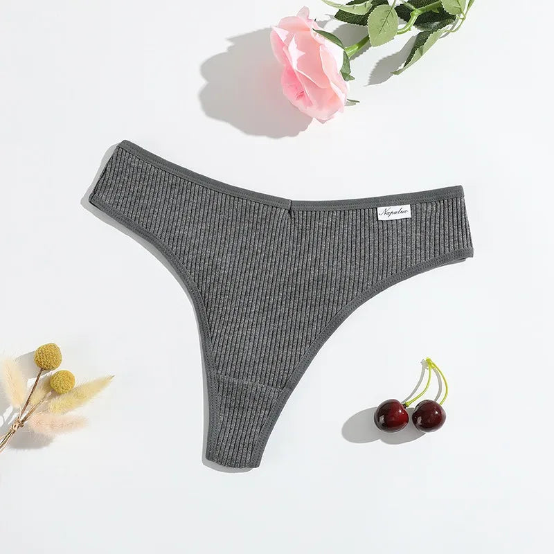 7Pcs/Set Women Cotton Panties Solid Color Thongs Female Low Rise T-back Underwear Sexy Lingerie Intimates S-XL G-String