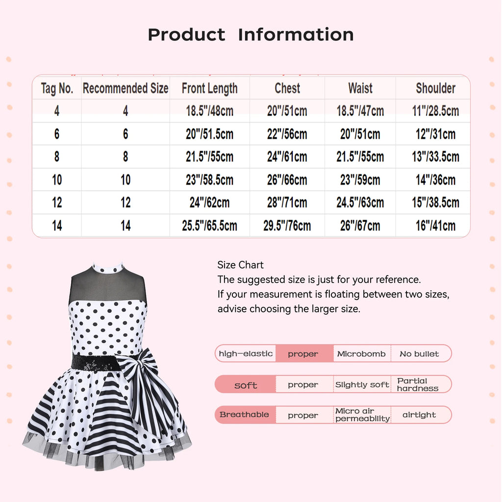 Girls Jazz Latin Ballet Dance Dress Polka Dots Print Mesh Sequin Bowknot Tutu Dress Birthdays Party Wedding Flower Girl Dresses