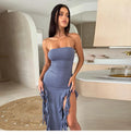 Women's Ruffle Off Shoulder Backless Ruched Midi Dress – Asymmetric Sexy Summer Dress