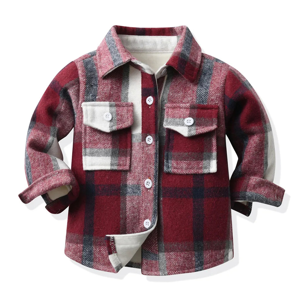 Kids' Korean Plaid Double-Breasted Cardigan Coat – Trendy Unisex Short Jacket for Boys & Girls