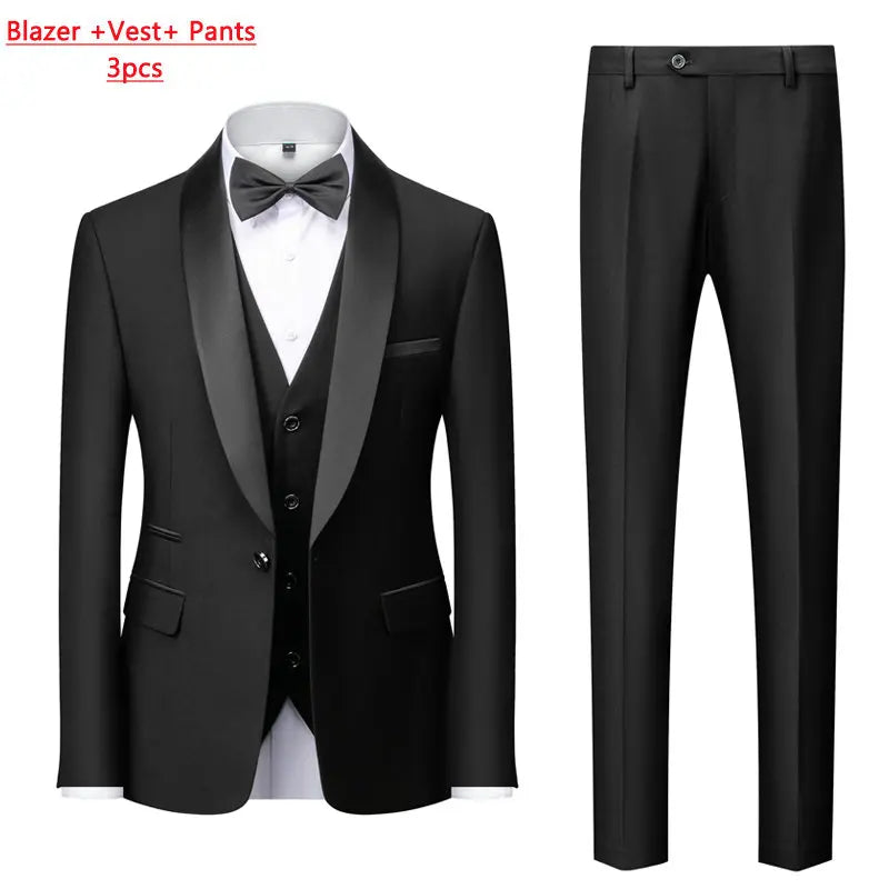 M-6XL Men's Casual Business Have Smoking Suit High End Brand Boutique Fashion Blazer Vest Pants Groom Wedding Dress Party Suit