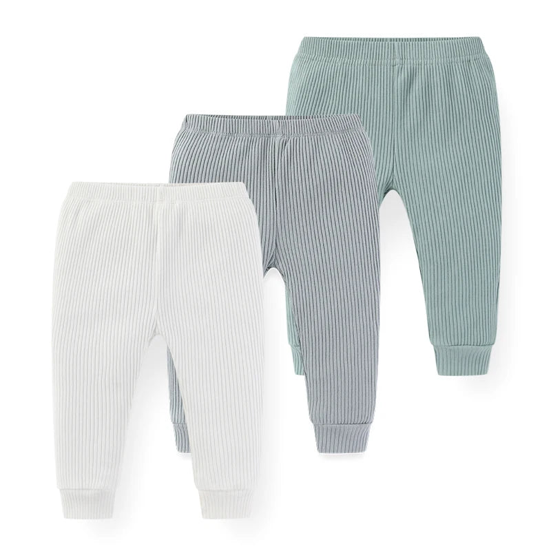 Baby Cotton Solid Pants 3-Pack – Soft Elastic Waist Trousers (0–24M)