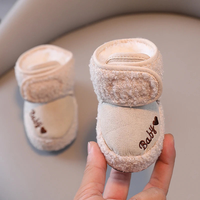 0-18M Apricot New Soft Winter Boots Baby Girl Boy Winter Warm Shoes Solid Fashion Toddler Fuzzy Balls First Walkers Kid Shoes