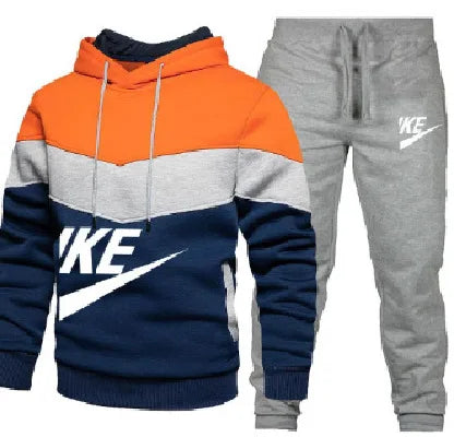 A new autumn and winter fashion combination hooded sweatshirt and sweatpants two-piece men's casual fitness jogging set