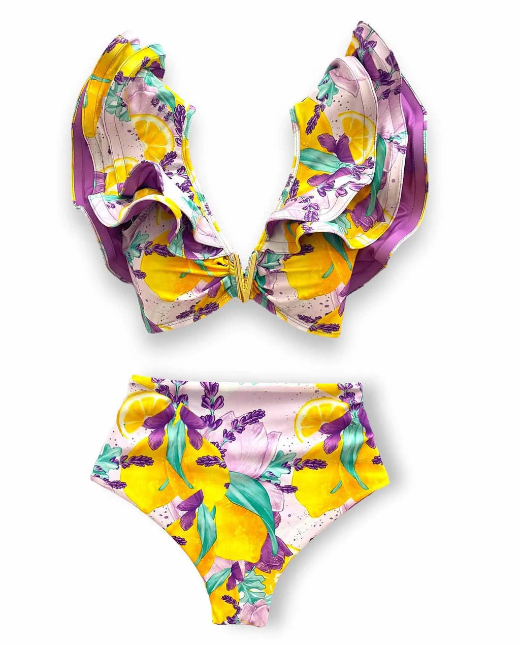 2025 New Sexy High Waist Bikini Sets Ruffle Swimwear Women Swimsuit Print Floral Dots V-neck Beach Wear Bathing Suits Biquini