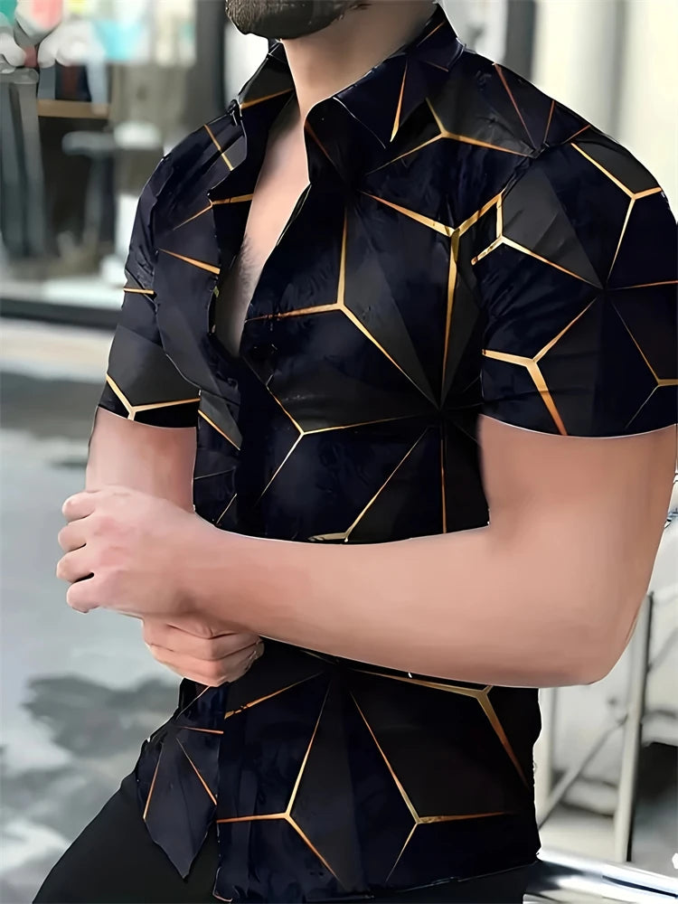 Summer Stripe Color Block 3D Printed Casual Office Shirt Mens Womens Casual Fashion Vintage Short Sleeve Shirt Mens Tops Shirt