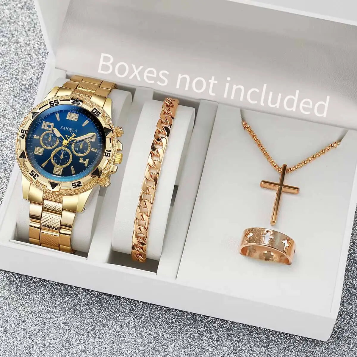 Men's 4-Piece Luxury Watch & Jewelry Set | Quartz Watch, Bracelet, Necklace & Ring