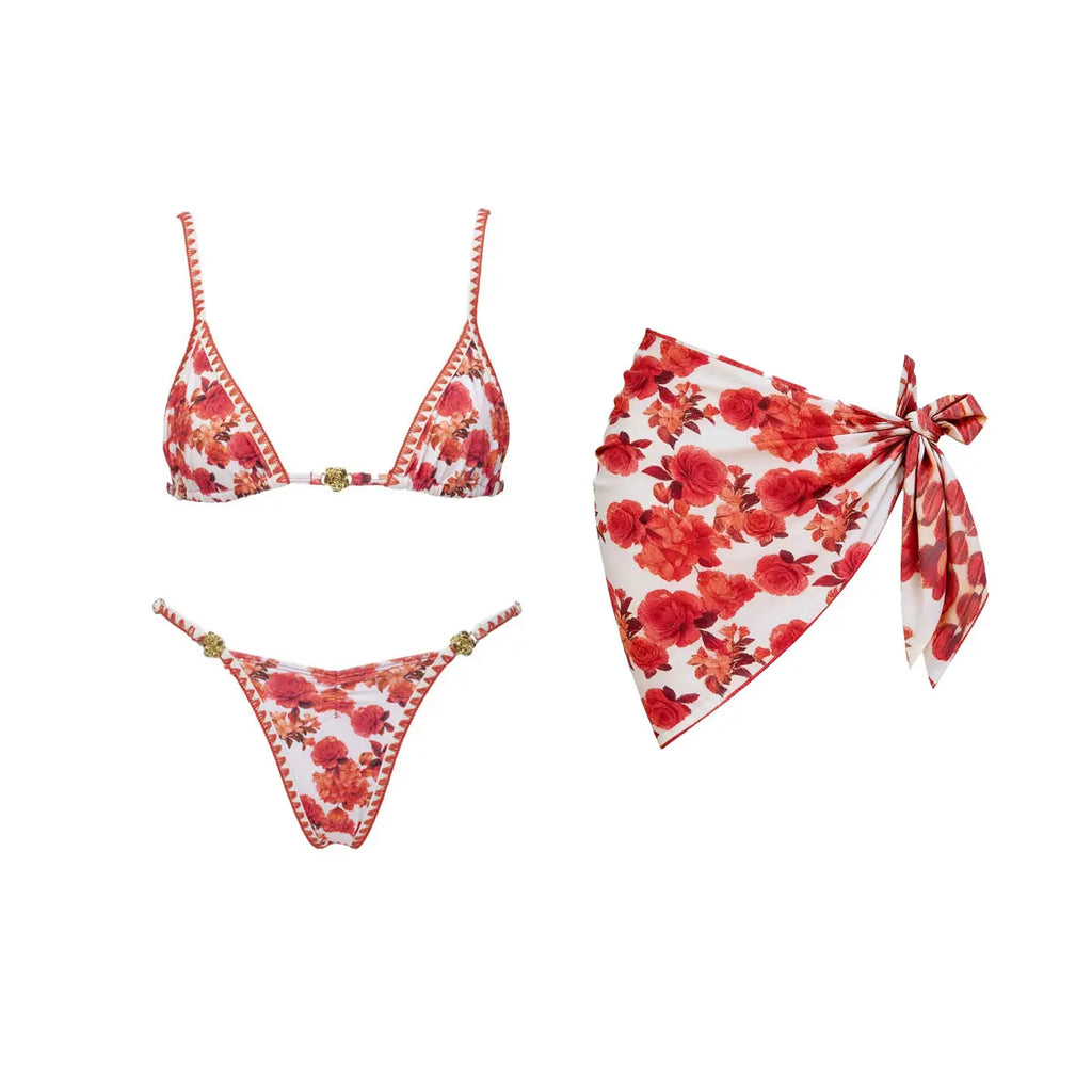 2026 New High Quality Elegant One Piece Swimsuit And Skirt Print Deep-V Lace-up Women Bikini Set Swimwear Party Bathing Suit