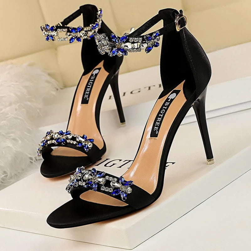 BIGTREE Shoes Open Toe Rhinestones Sandals Women 2026 New Designer Sexy High Heels Sandals Female Shoes Summer Heeled Sandals