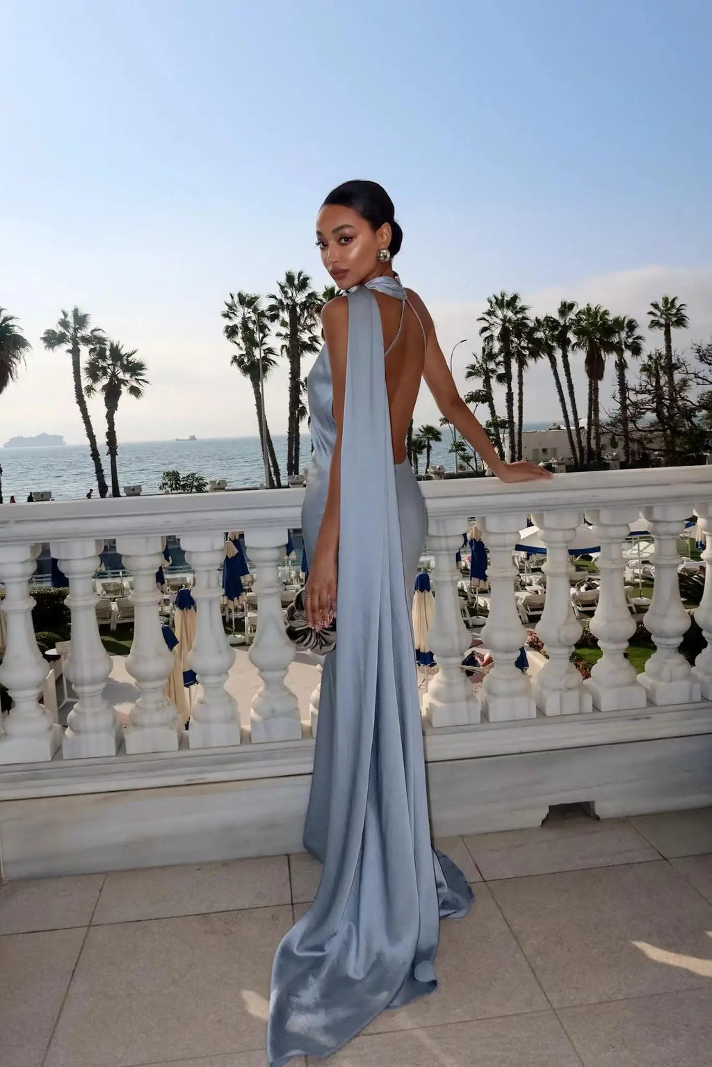 Women's Satin Halter Maxi Dress — Backless Slim Evening Gown